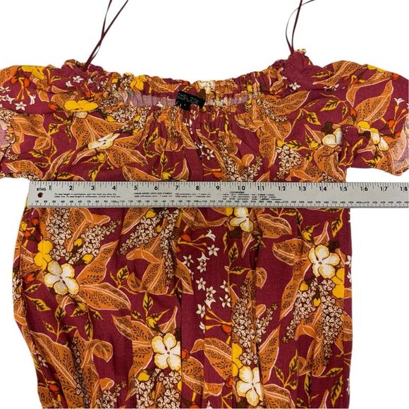 Floral Smocked Off Shoulder Blouse‎ Top Red Yellow Autumn Print - Picture 6 of 7